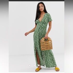 ASOS Green Floral Wrap Maxi Dress